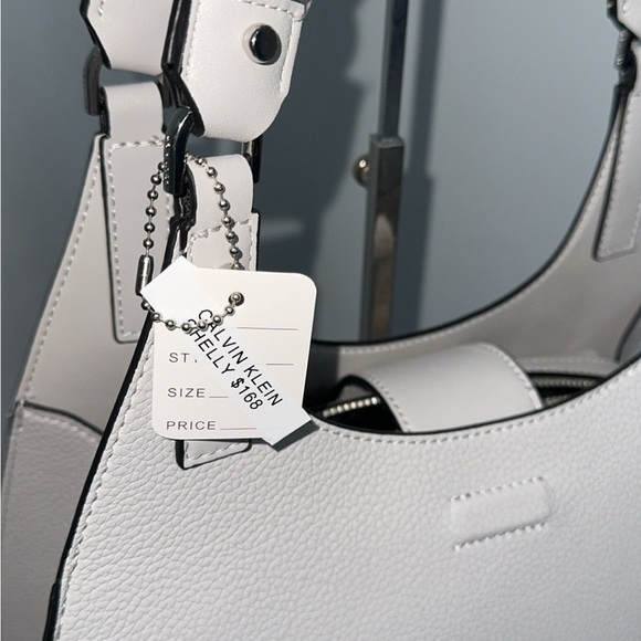 CALVIN KLEIN Shelly Novelty Satchel Women’s Leather Bag Dove Gray AUTHENTIC NEW - Picture 12 of 14